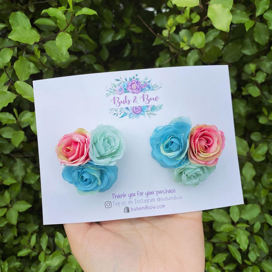 Fabric Flower Cluster Piggy Clips
