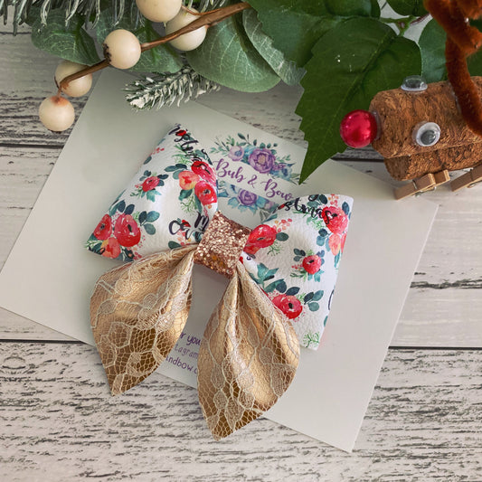 Merry Christmas Floral Sailor Bow
